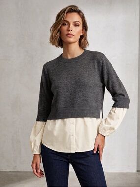 SIX/FIFTY Sweater Grey & Cream Blouse Tunic Women's Size Medium